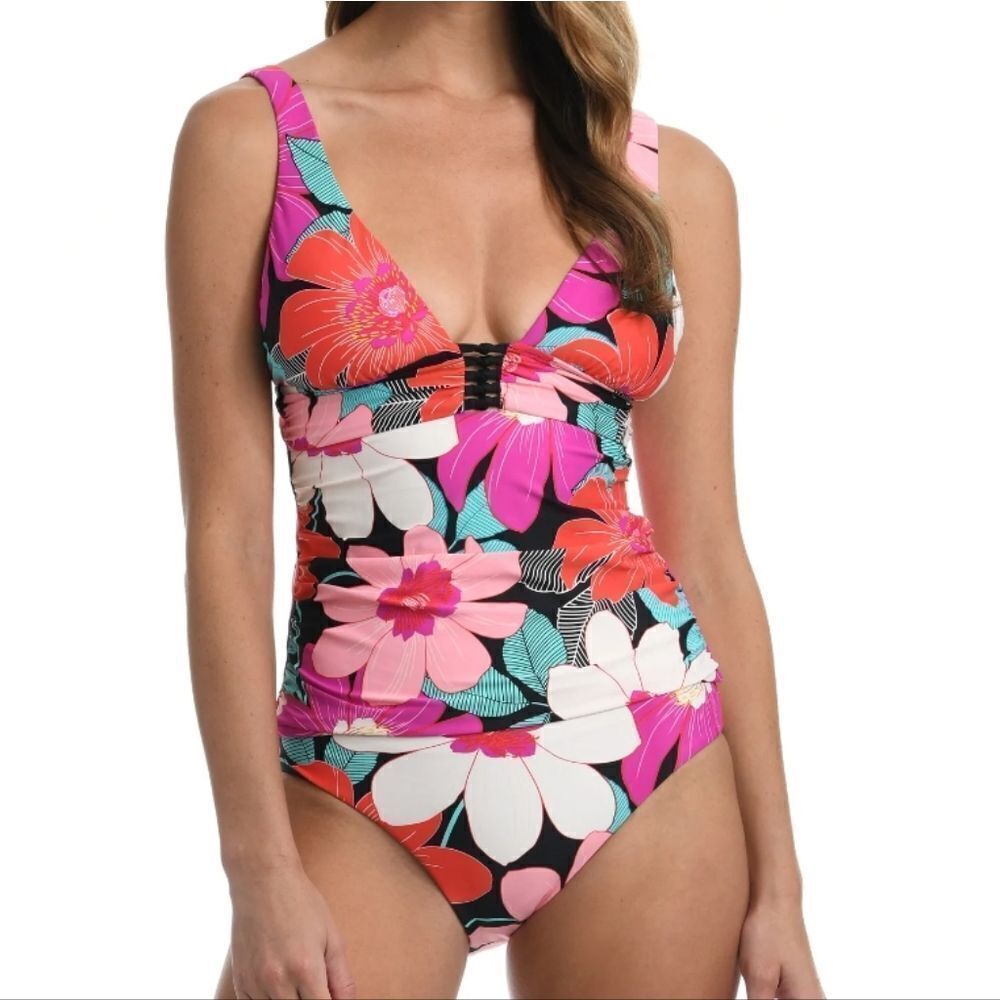 La Blanca Over the Shoulder Front Knot Tankini Swimsuit Top & Bottom 2 p…